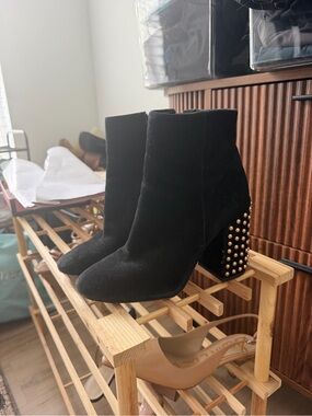 Jessica Simpson Black Suede Studded Block Heel Booties